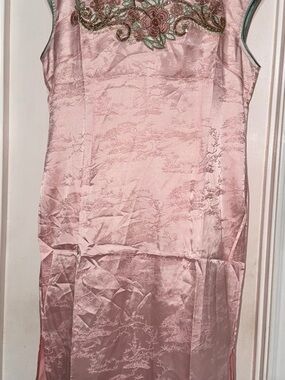 Faeriesty Pink Embroidered Satin Chinese Qipao Dress, Size 2XL